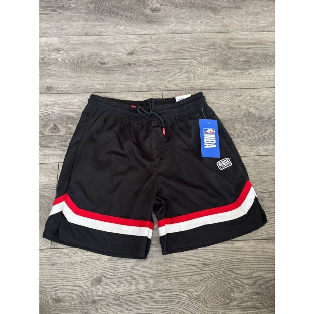 NBA Black Basketball Shorts with Blue Tag and Red Accents